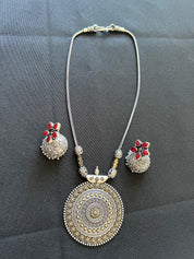 "Oxidized Silver Plated Pendant Necklace: Indian Traditional Elegance"