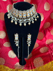 "Radiant Bridal Pachi Kundan Choker Necklace Set: A Regal Accent for Weddings"