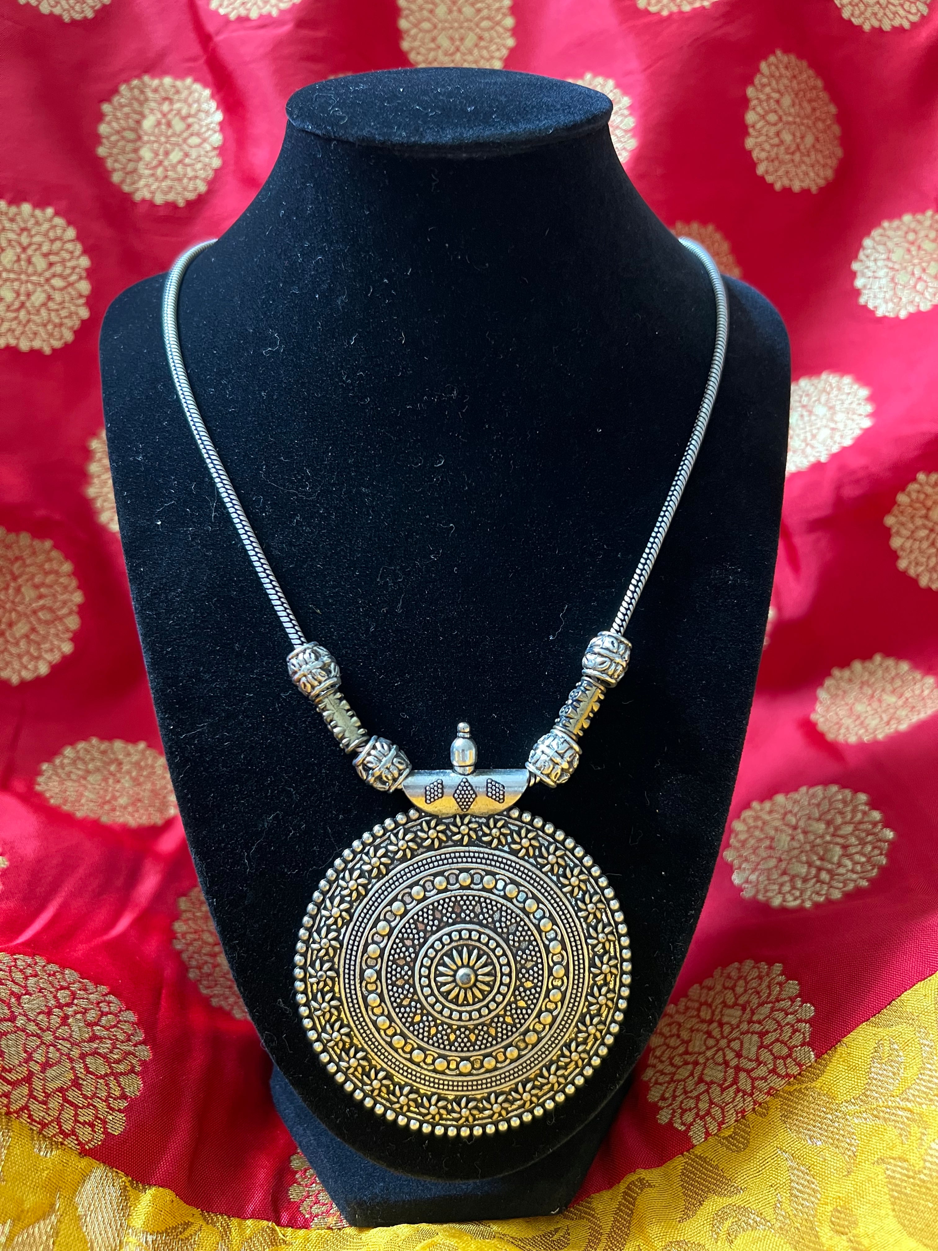 "Oxidized Silver Plated Pendant Necklace: Indian Traditional Elegance"