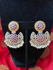 "Enchanted Elegance: Oxidized Earrings with Pink Gemstones and Moti"