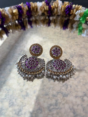 "Enchanted Elegance: Oxidized Earrings with Pink Gemstones and Moti"